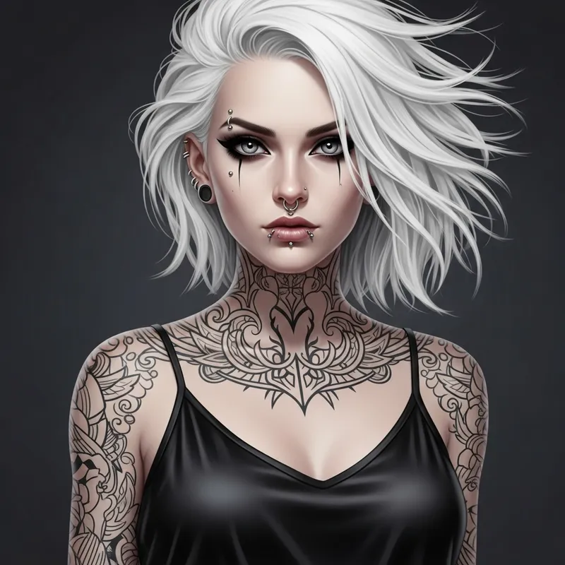 Gorgeous Pale Goth Dancer with Windblown Hair | Cyberpunk Art
