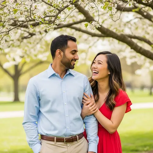 Loving Middle-Eastern Husband & Happy Asian Wife - Joyful Couple in Park