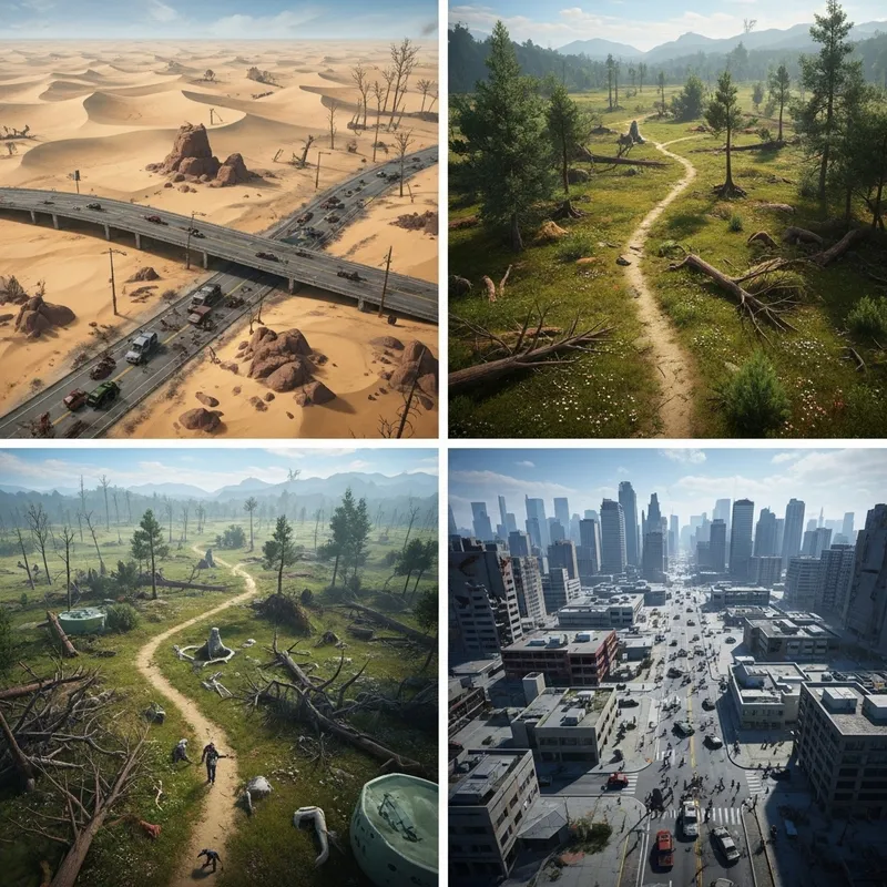 Explore Three Unique Zombie-Infested Terrains in a Post-Apocalyptic World Explore Three Unique Zombie-Infested Terrains in a Post-Apocalyptic World