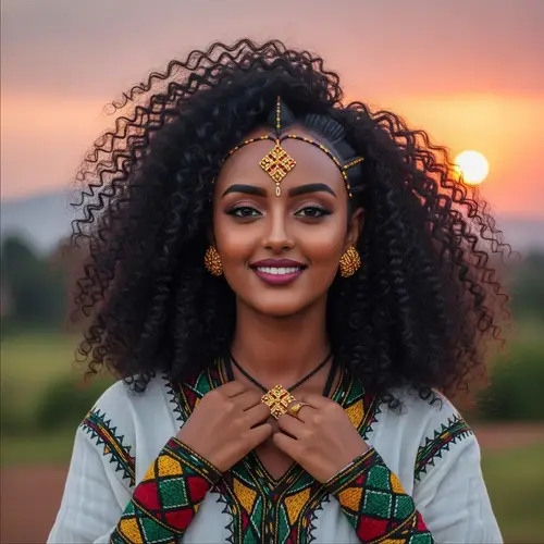 Beautiful Ethiopian Girl with Maple Syrup Skin in Traditional Dress