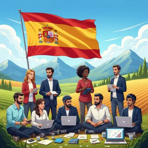 Diverse Group of Digital Nomads and Entrepreneurs in Spanish Landscape
