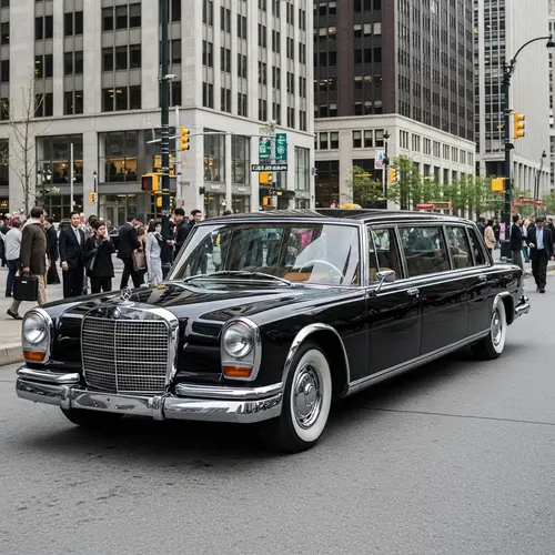 Vintage Luxury Limousine Amid Urban Scene