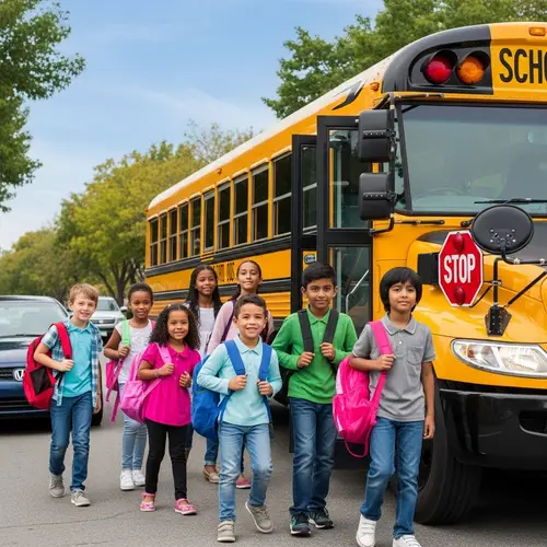 Diverse Group of Students Boarding Yellow School Bus