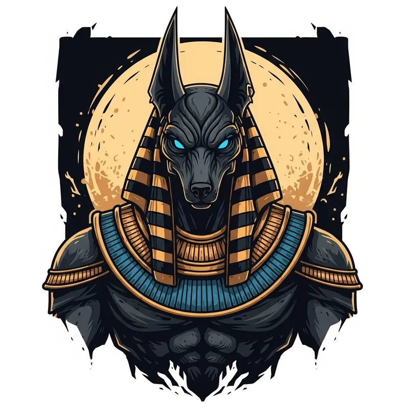 Imposing Anubis with Blue Eyes | Detailed 2D Vector Art