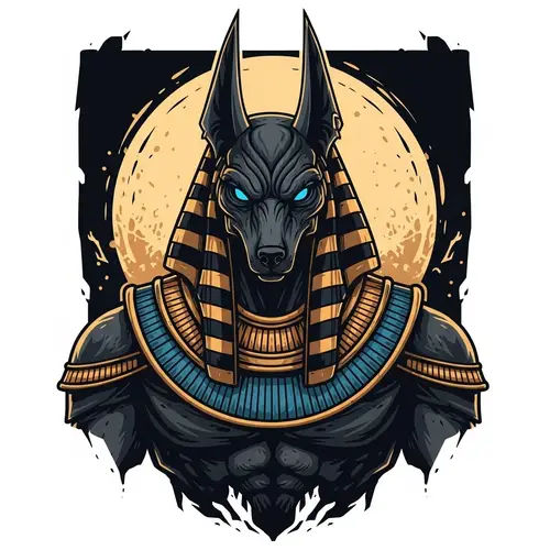 Colossal Anubis Icon with Blue Eyes & Aura | 2D Vector Art