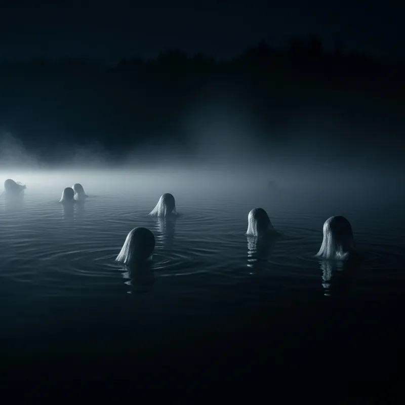 Ethereal Ghostly Figures Emerging from Depths | Night Scene