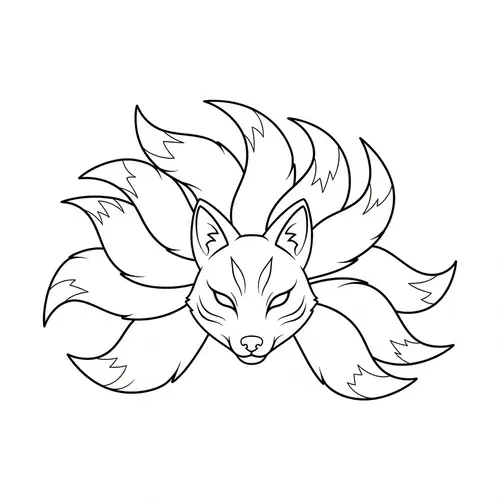 Minimalist Kitsune Illustration with 9 Graceful Tails