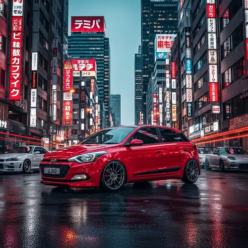 Red Hyundai Elite 120 in JDM Urban Setting