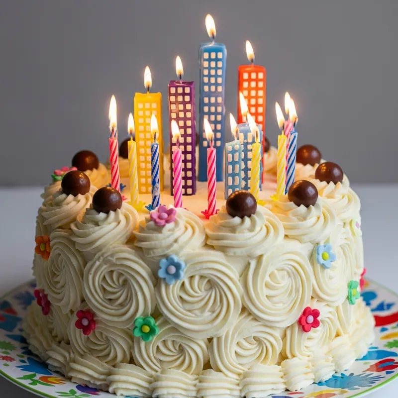 Beautiful Birthday Cake with Lit Candles | Festive Celebration