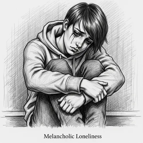 Melancholic Loneliness - Emotional Teenager Pencil Drawing