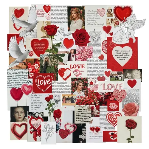 Love Theme Collage: Hearts, Doves, Roses & Cupids