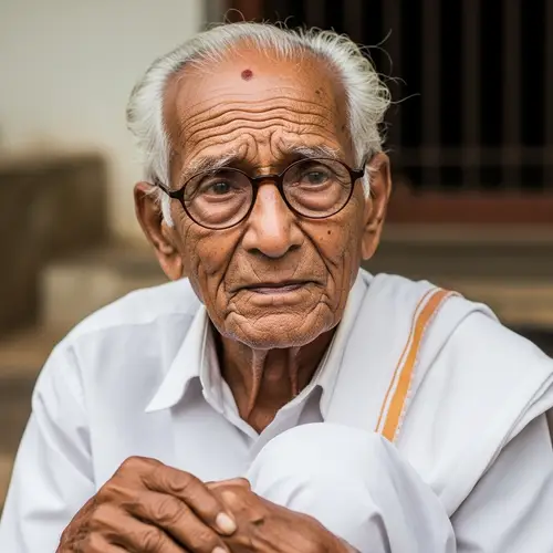 Wise South Asian Man with Silver Hair and Traditional Attire