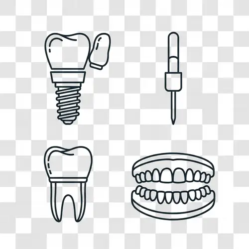 Line Art Dental Icons: Implants, Pins, Filling & Prosthodontics