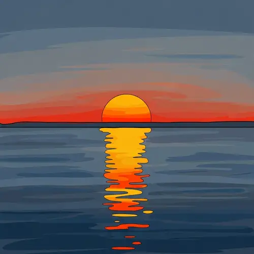 Simplified Digital Artwork Inspired by Claude Monet's 'Impression, Sunrise'