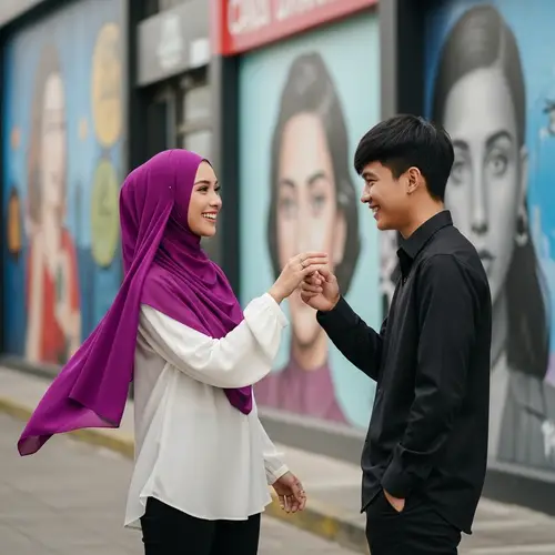 Modern K-Pop Fashion in Vibrant Street Art Setting