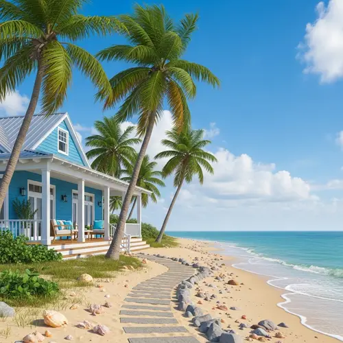 Tranquil Beach House with Palm Trees | Seaside Retreat