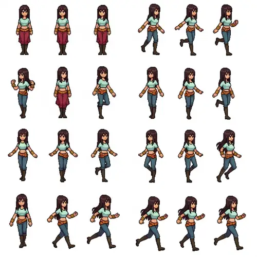 2D Pixel Art Female Character Sprite Sheet for RPG