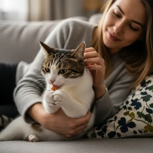 Stealthy Cat Fun on Couch | Heartwarming Owner Moment