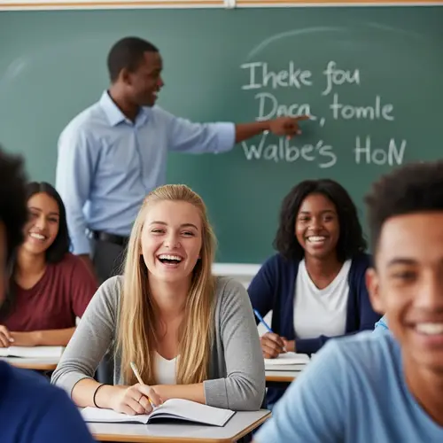 High School Laughter Scene: Joyful Moment Captured in Detail