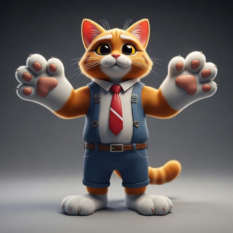 3D Cartoon Cat with Oversized Paws