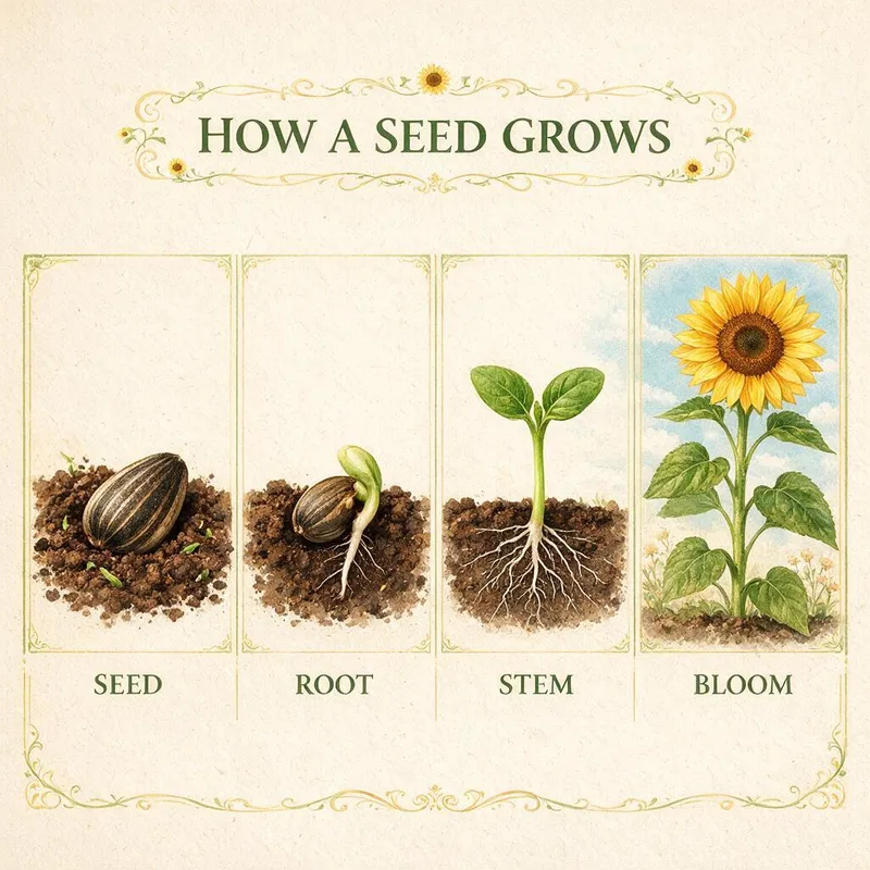 How a Seed Grows: Botanical Infographic How a Seed Grows: Botanical Infographic
