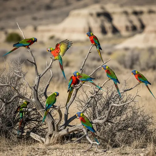Vibrant Parrots in Wyoming's Desert Landscape