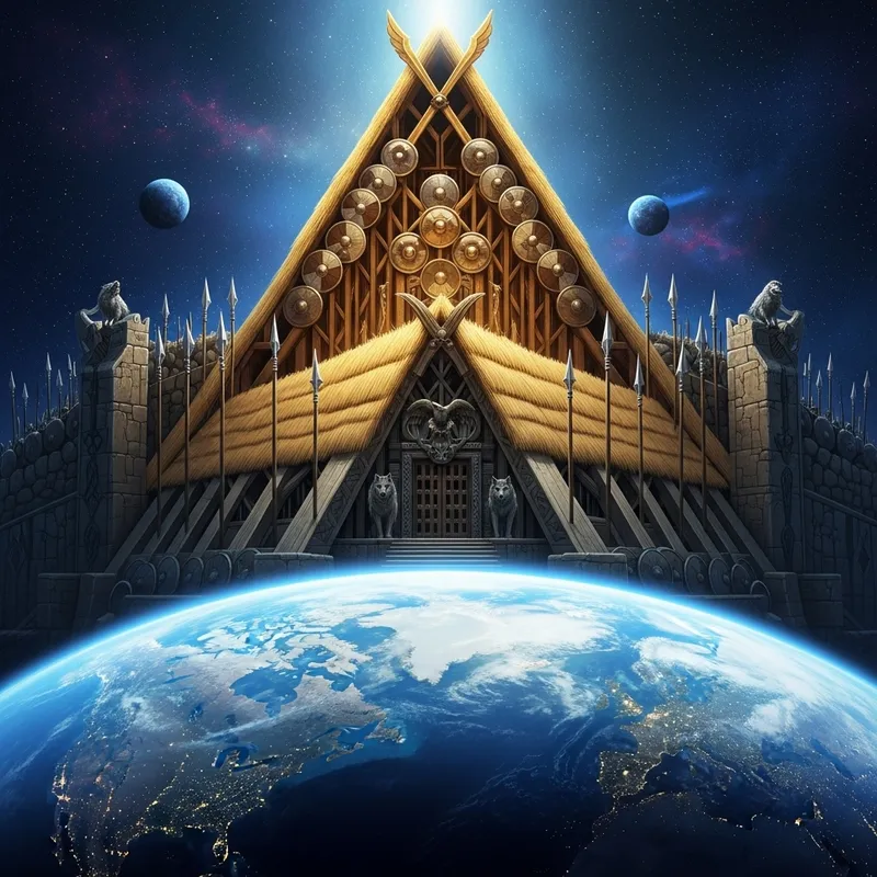 Valhalla Overlooking Earth - Norse Mythology Grand Hall