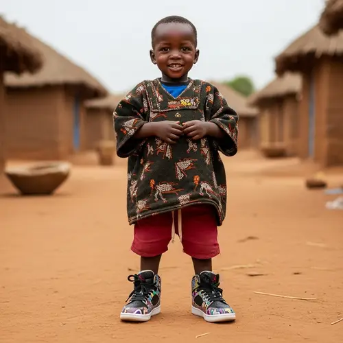 Traditional Clothing and Jordan Sneakers: African Village Kid's Fashion