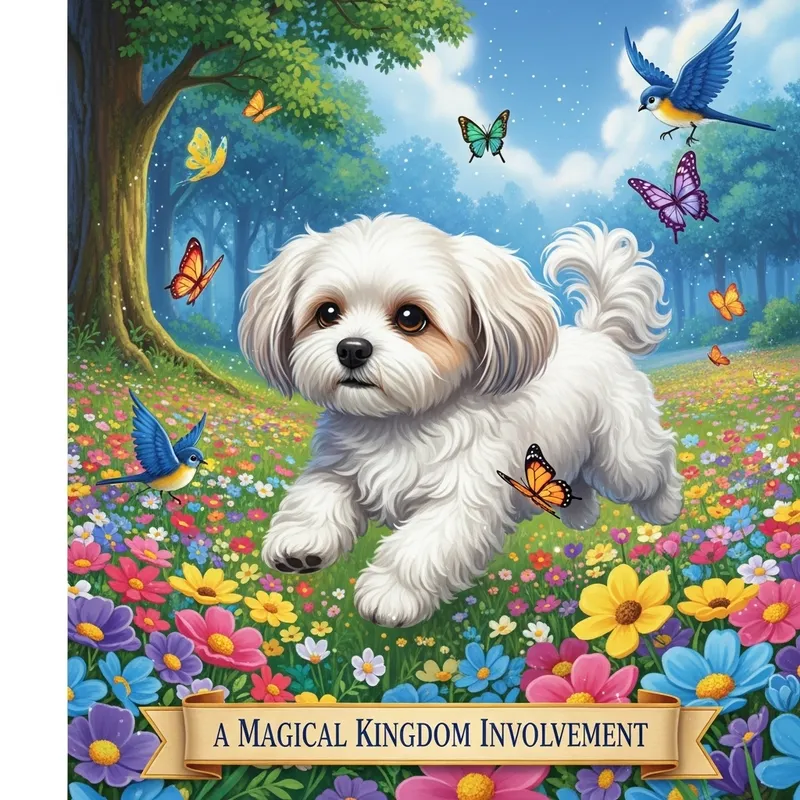 White Lhasa Apso Dog: Disney Magic in The Garden