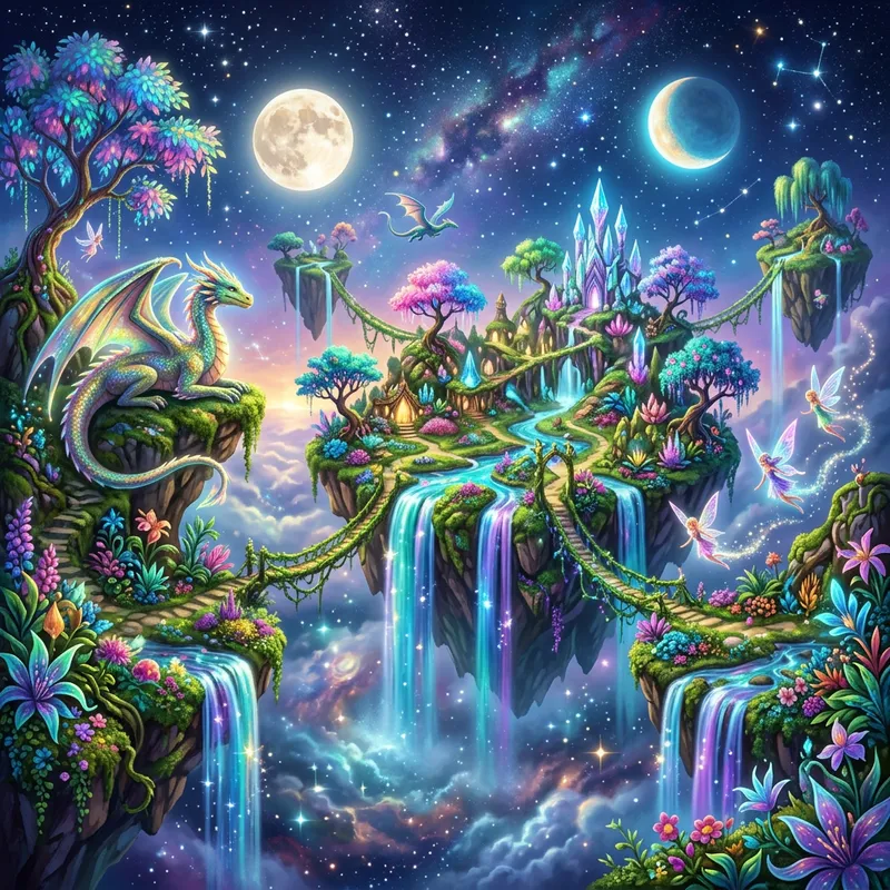 Whimsical Floating Islands Fantasy Landscape