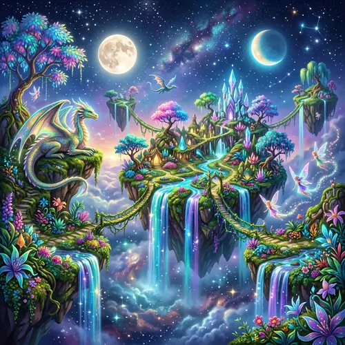 Whimsical Floating Islands Fantasy Landscape