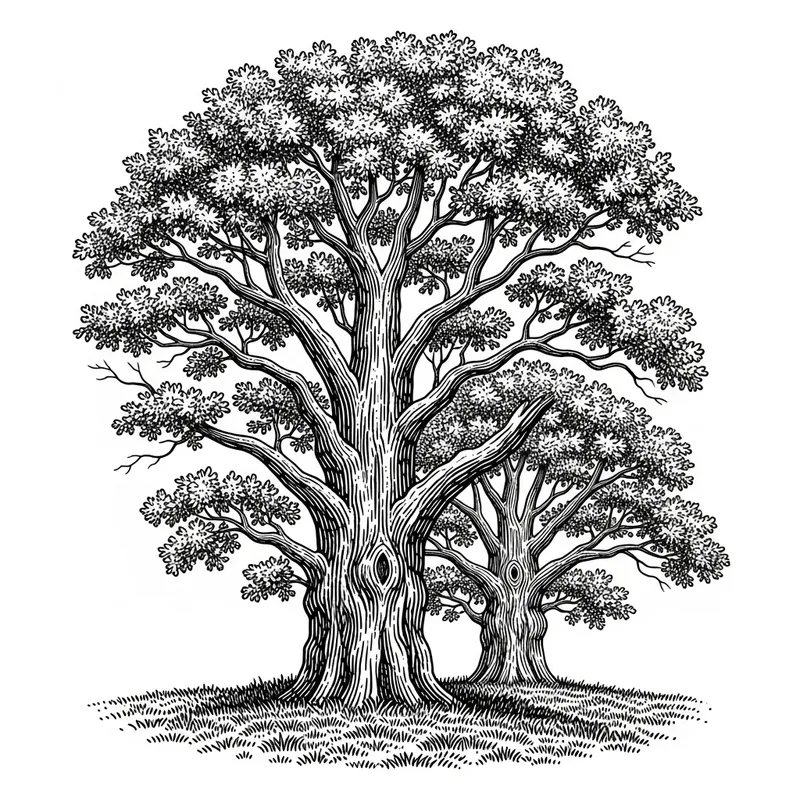 Vintage Woodcut Oak Tree T-Shirt Design