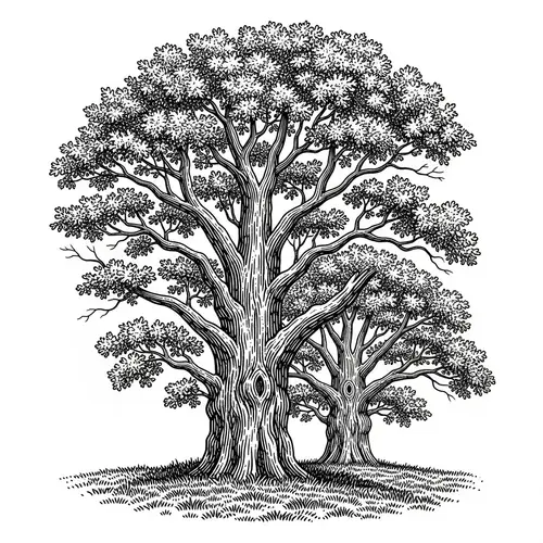 Vintage Woodcut Oak Tree T-Shirt Design