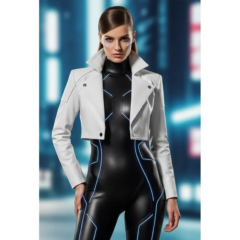 Futuristic Black Bodysuit and White Jacket for Women