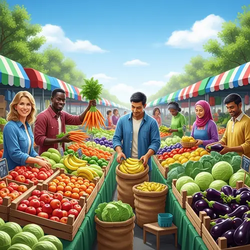Colorful Local Farmers Market - Fresh Harvest Season Delight