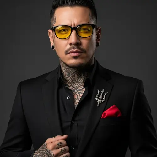 Resilient and Elegant Demon in Black Suit with Devilish Charm