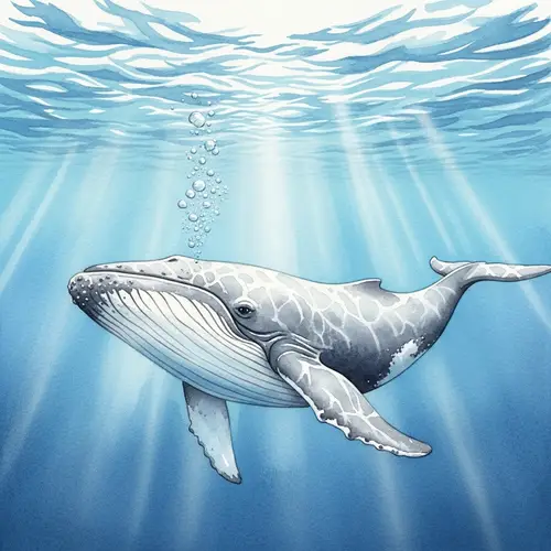 Majestic Whale Swimming in Ocean - Watercolor Painting