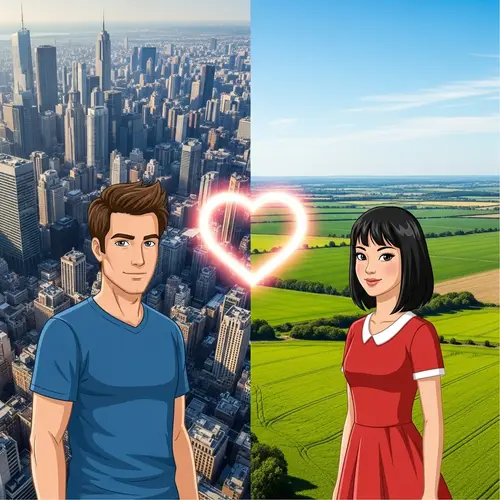 Long-Distance Love Story: Caucasian Man, Asian Woman, Shared Love Symbol