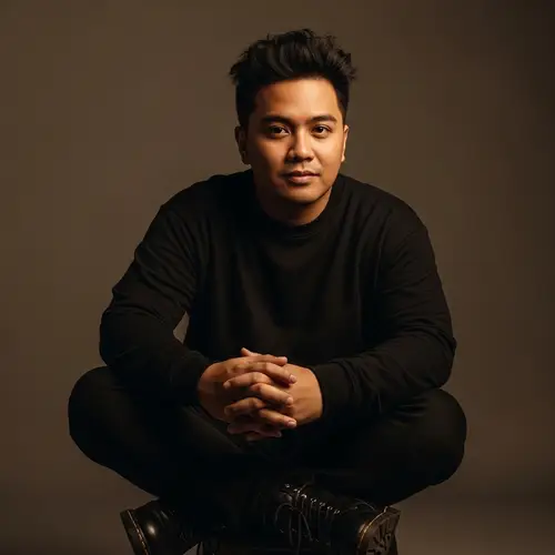 Stylish Portrait of Filipino Man: Introspective & Enigmatic