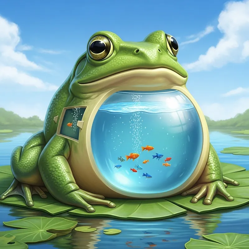 Water Tank Inside Giant Green Frog - Fascinating Scenario