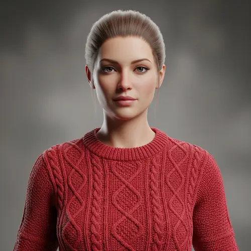 3D Woman in Red Sweater with Hair Pulled Back