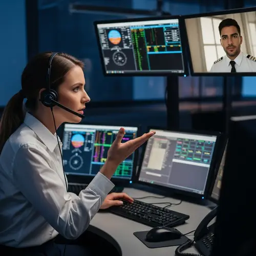 Professional Female Air Traffic Controller Managing In-Air Communication