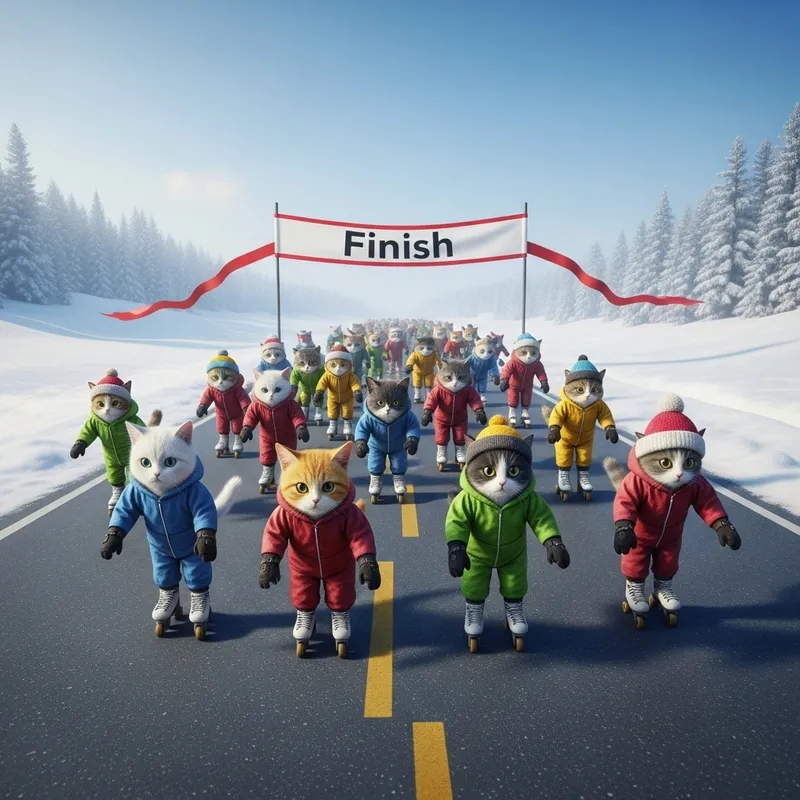 Cats in Snowsuits Roller Skating Fun