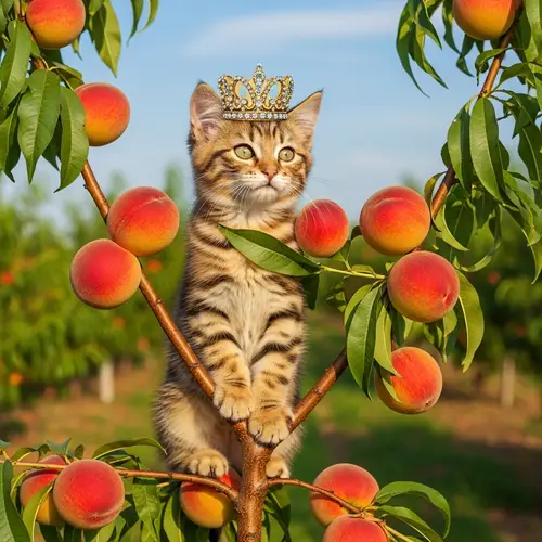 Adorable Kitten with Crown on Peach Tree | Nature Delight