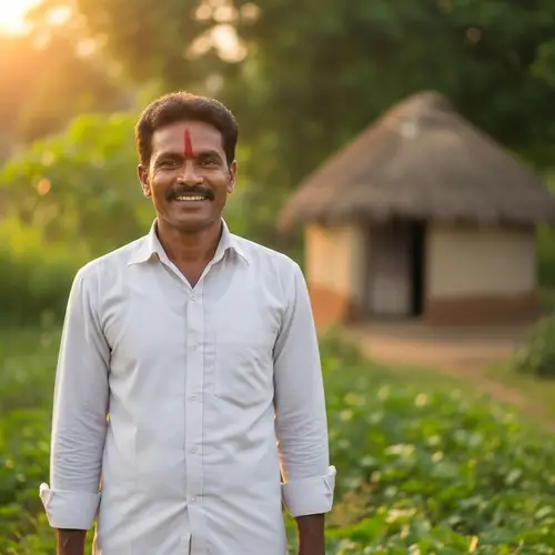 Rural Indian Male Koushik in Traditional Attire Smiling at Sunset