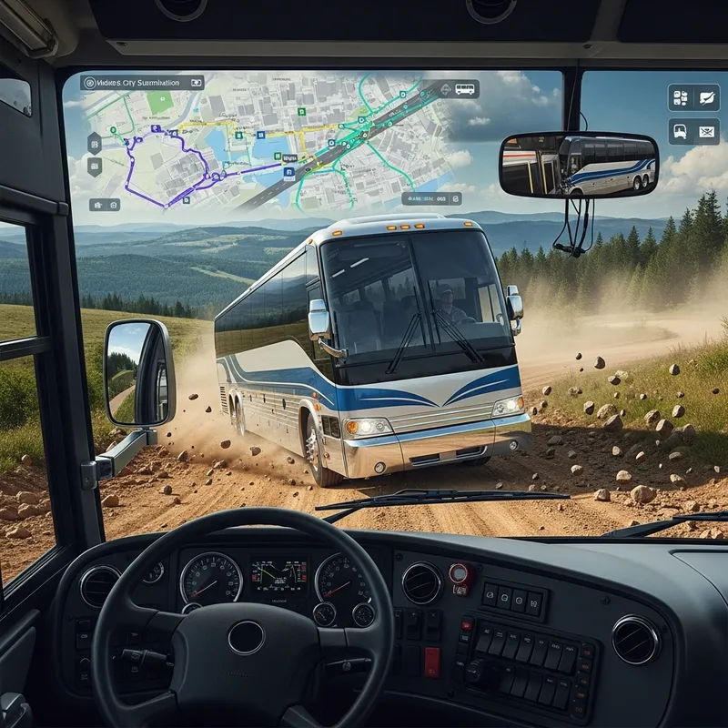 Drive Through Off-road Trails with Real City Modern Bus Transport Drive Through Off-road Trails with Real City Modern Bus Transport