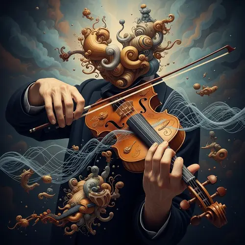 Masterful Violin Playing in Surreal Scene