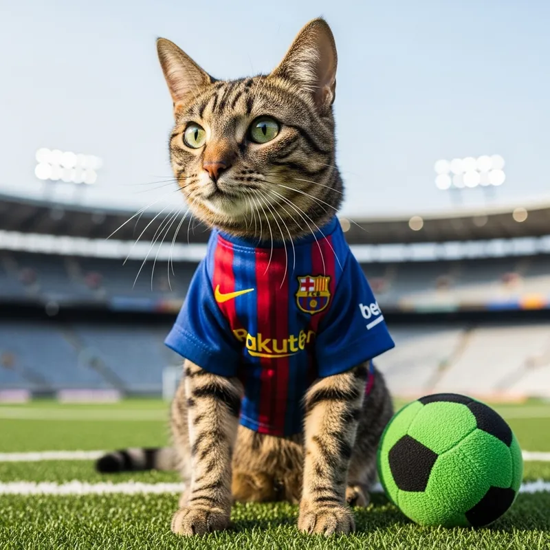 Cat in Blue and Garnet Soccer Jersey - Barca Fan Feline