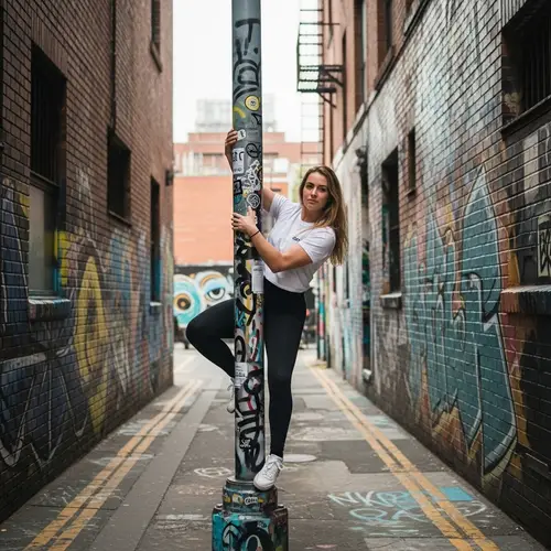 Urban Exploration Photography: Thrilling Pole Climb in Graffiti Alley