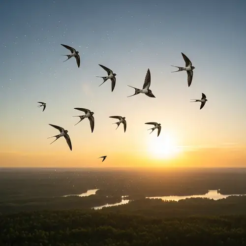 Graceful Swallows Soaring at Sunset - Ethereal Beauty
